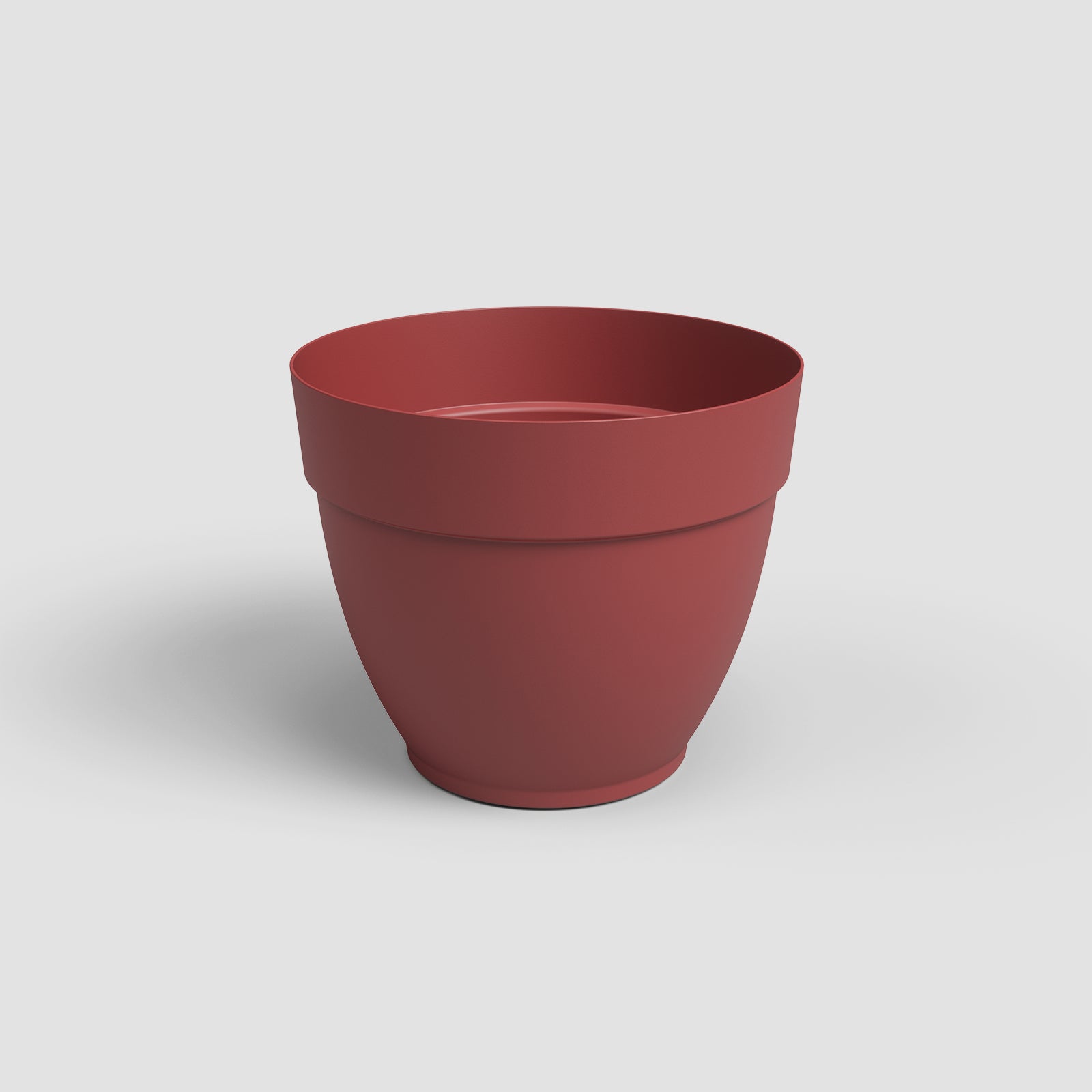 Vaso Capri Campana vermelho escuro em fundo neutro, com design clássico em plástico reciclado e acabamento liso, ideal para uso interior ou exterior.